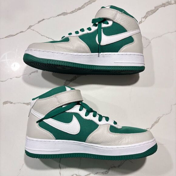Nike Air Force 1 Mid By You Green Leather Canvas Sneakers 9 Athletic DV3903 900 - Picture 8 of 13